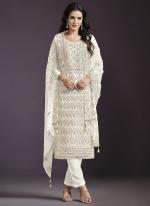 Chinnon Silk White Ceremonial Wear Embroidery Work Dress Material